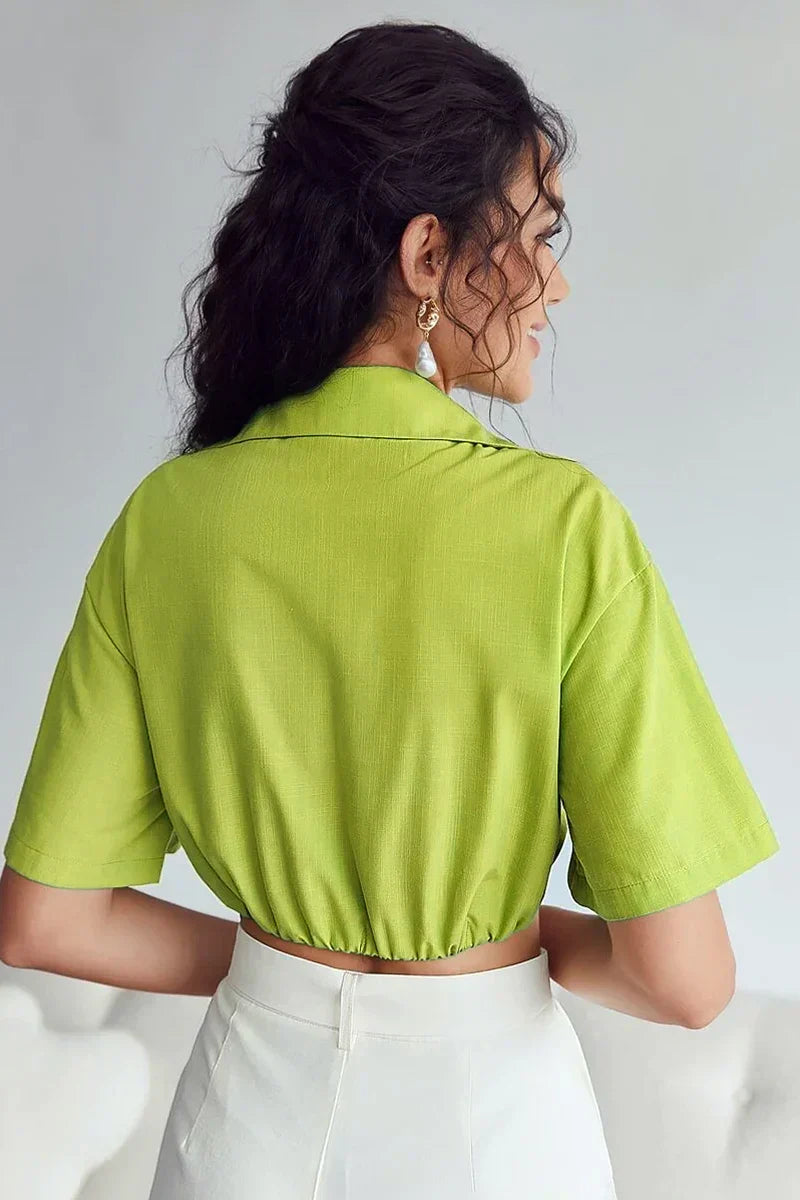 Elena | Cropped Linen Blouse with Twist