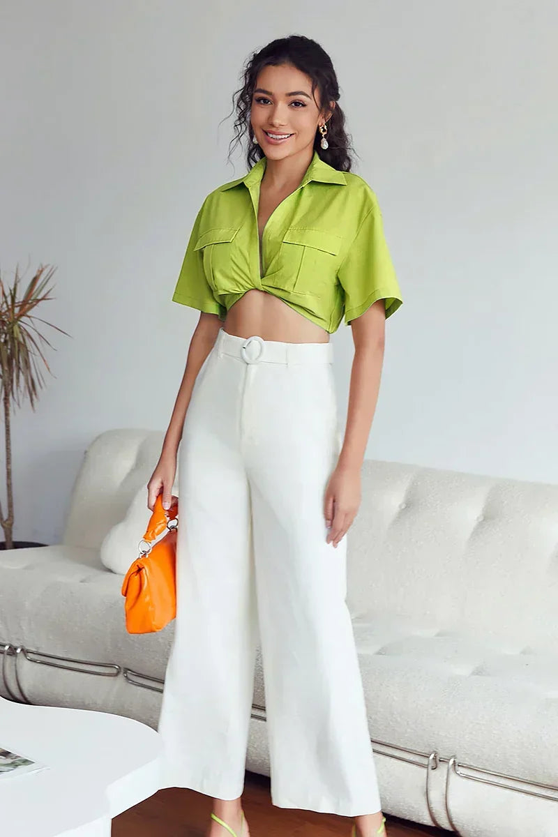 Elena | Cropped Linen Blouse with Twist