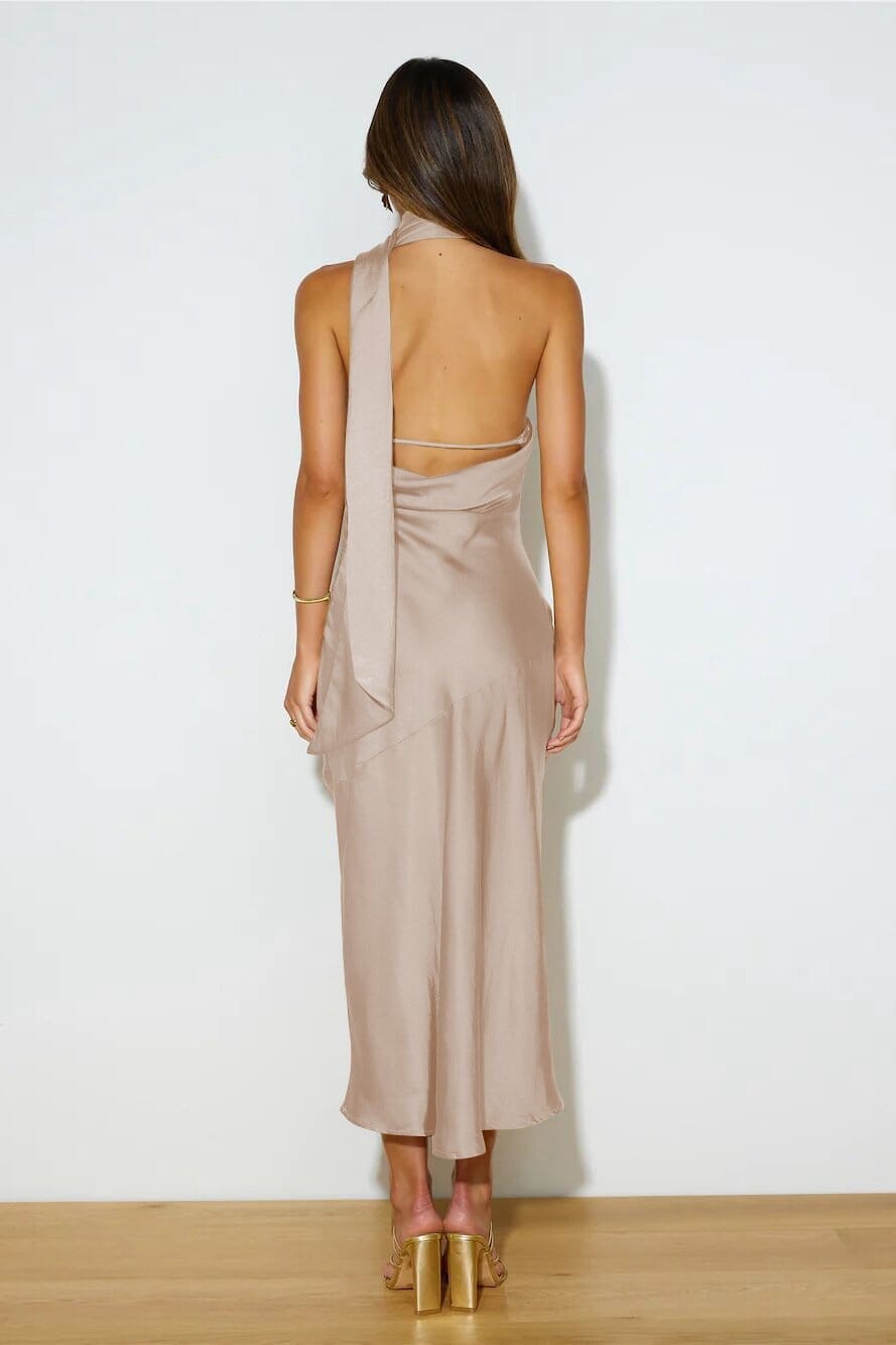 Chloe™ | Luxe Silk Midi Dress with Halter Neck