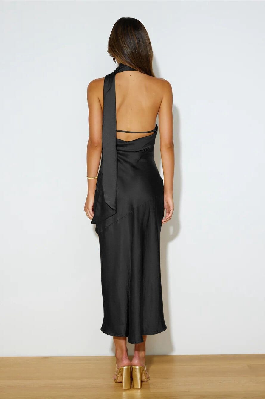 Chloe™ | Luxe Silk Midi Dress with Halter Neck