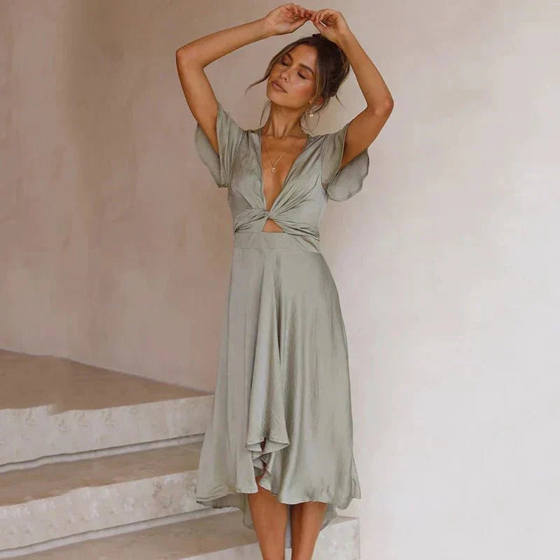 Rosella™ | Elegant Flutter Sleeve Midi Dress