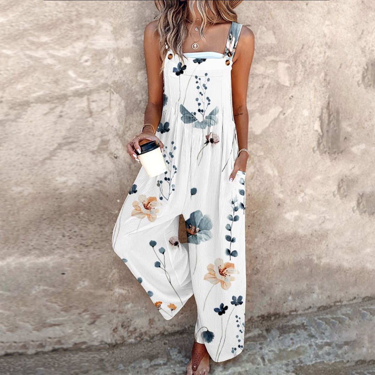 Apolline | Ivory Floral Dungarees