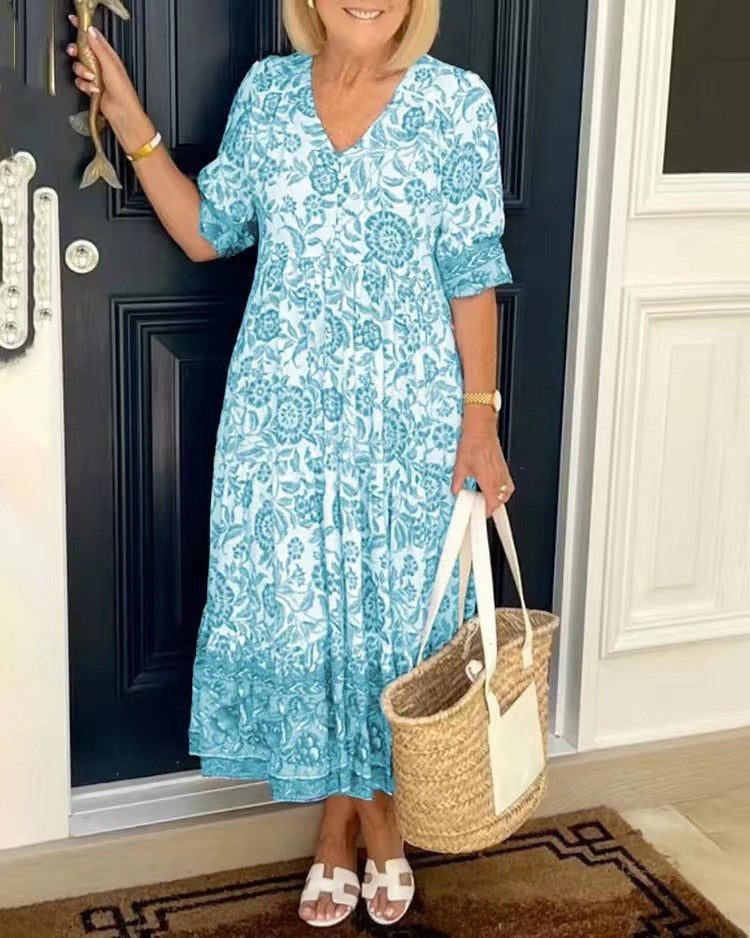 Keisha | Elegant Floral Dress with V-Neck