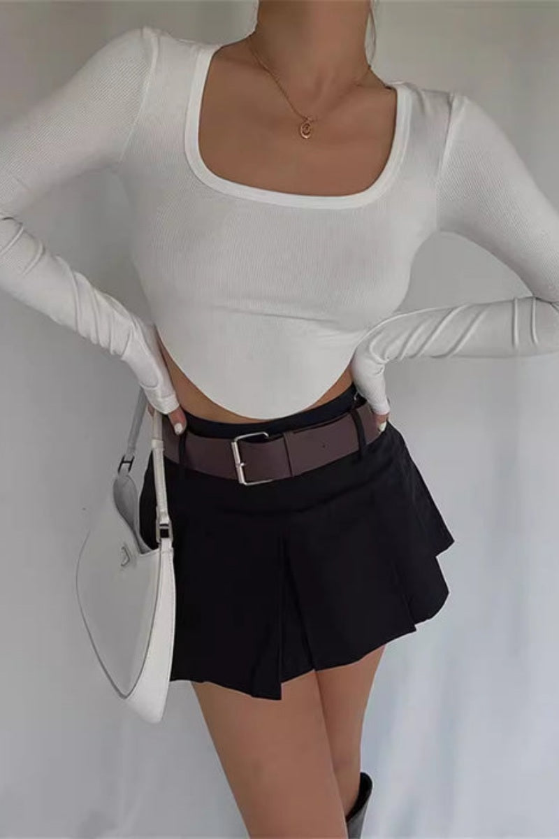 Livia | Long Sleeve T-Shirt with Irregular Hem and Square Neck