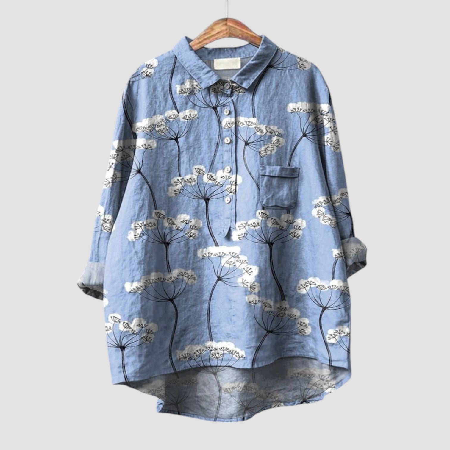 ISALINE ⏐ Light Blue Floral Shirt, Elegant and Delicate