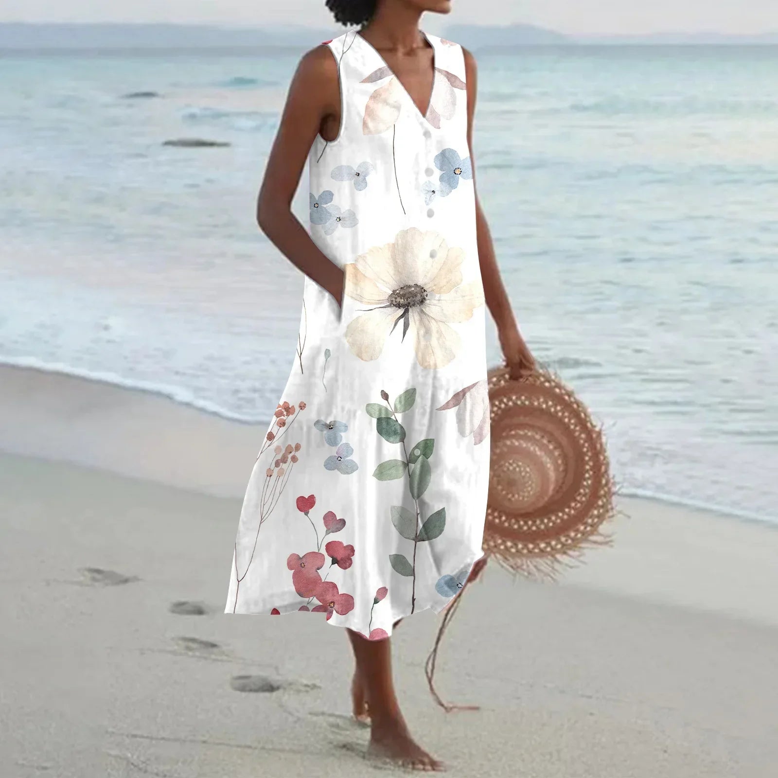 Giulia | Long Summer Dress with Floral Print and Flared Cut