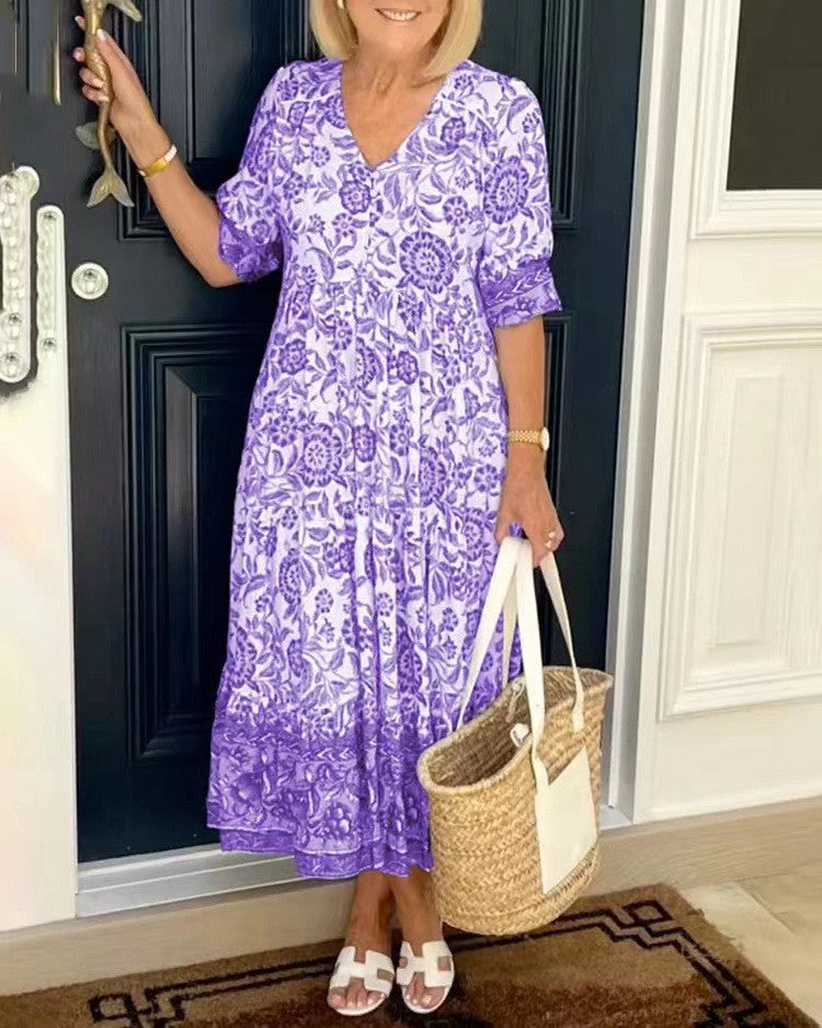 Keisha | Elegant Floral Dress with V-Neck