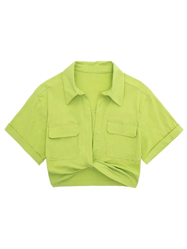 Elena | Cropped Linen Blouse with Twist